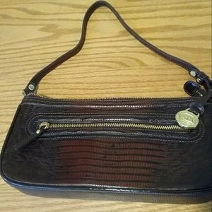 Brahmin faux reptile dark brown bag